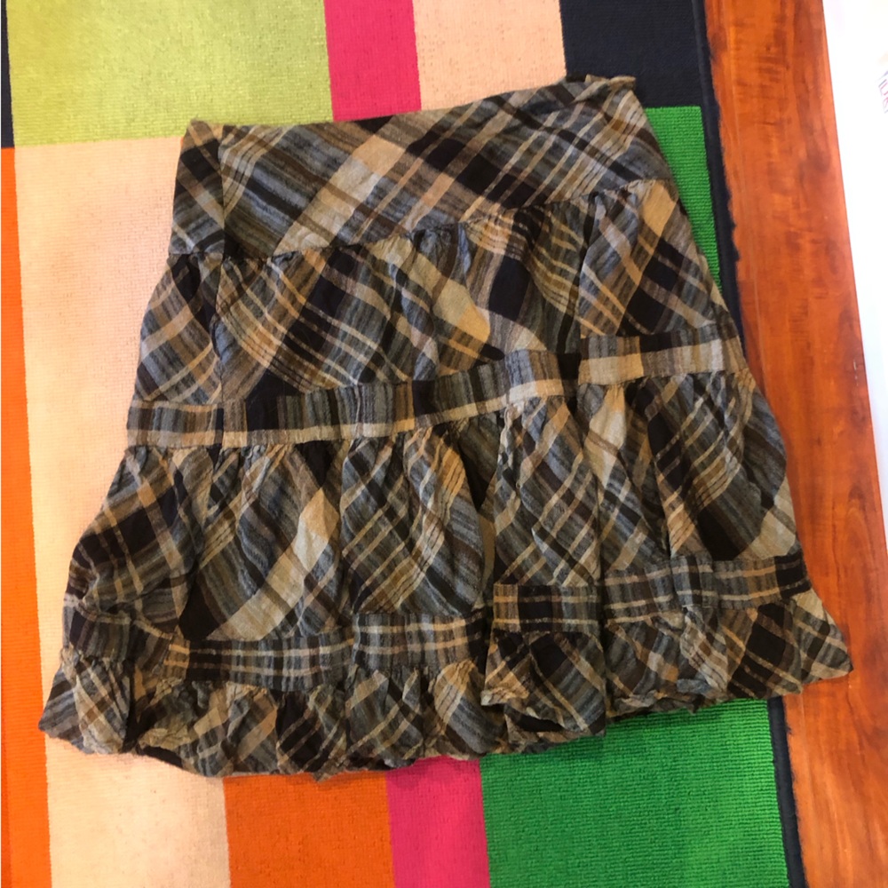 Brown plaid pleated fitted high waisted zippered summer autumn skirt